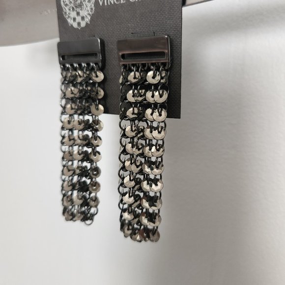 NWT Vince Camuto Sequin Earrings Hematite Black Dangle 3" Long - Picture 2 of 12